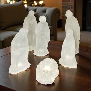 Vintage Frosted Satin Glass Nativity Set 6 Piece Mid Century Christmas Decor